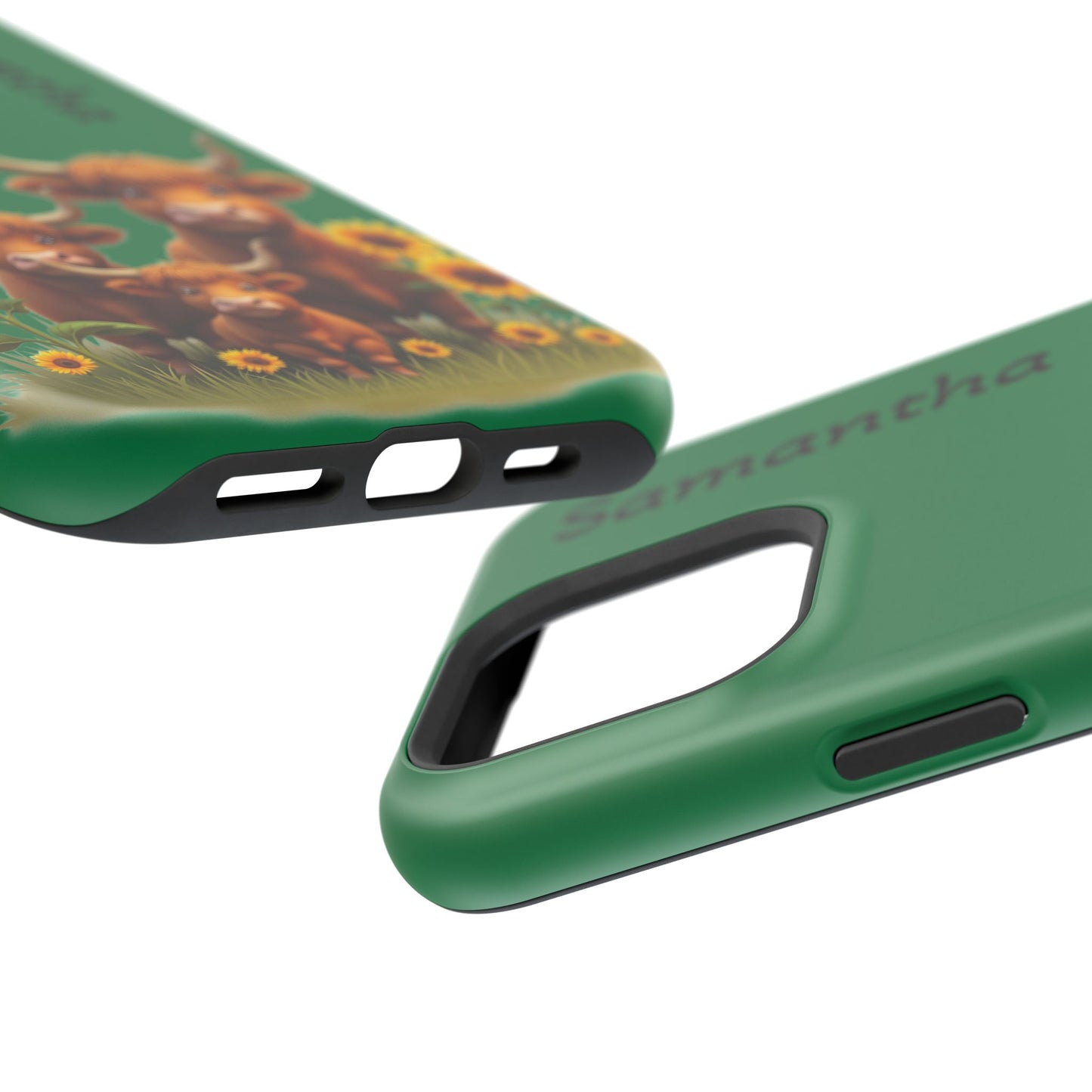 Personalized Highland Cow Phone Case - Custom Name Farm Animal Gift | Cute Green iPhone Cases for Women & Girls