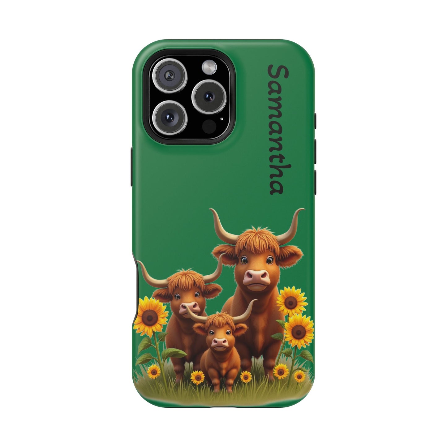 Personalized Highland Cow Phone Case - Custom Name Farm Animal Gift | Cute Green iPhone Cases for Women & Girls