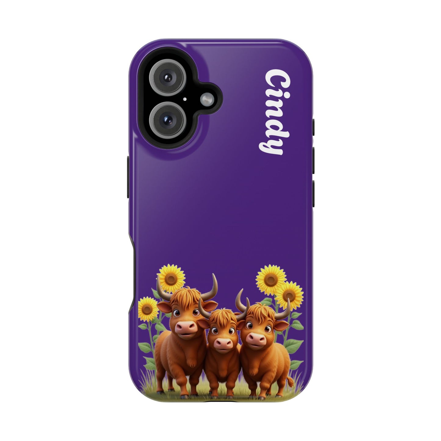 Personalized Purple Highland Cow Phone Case - Custom Name Farm Animal Gift | Cute Purple iPhone Cases for Women & Girls