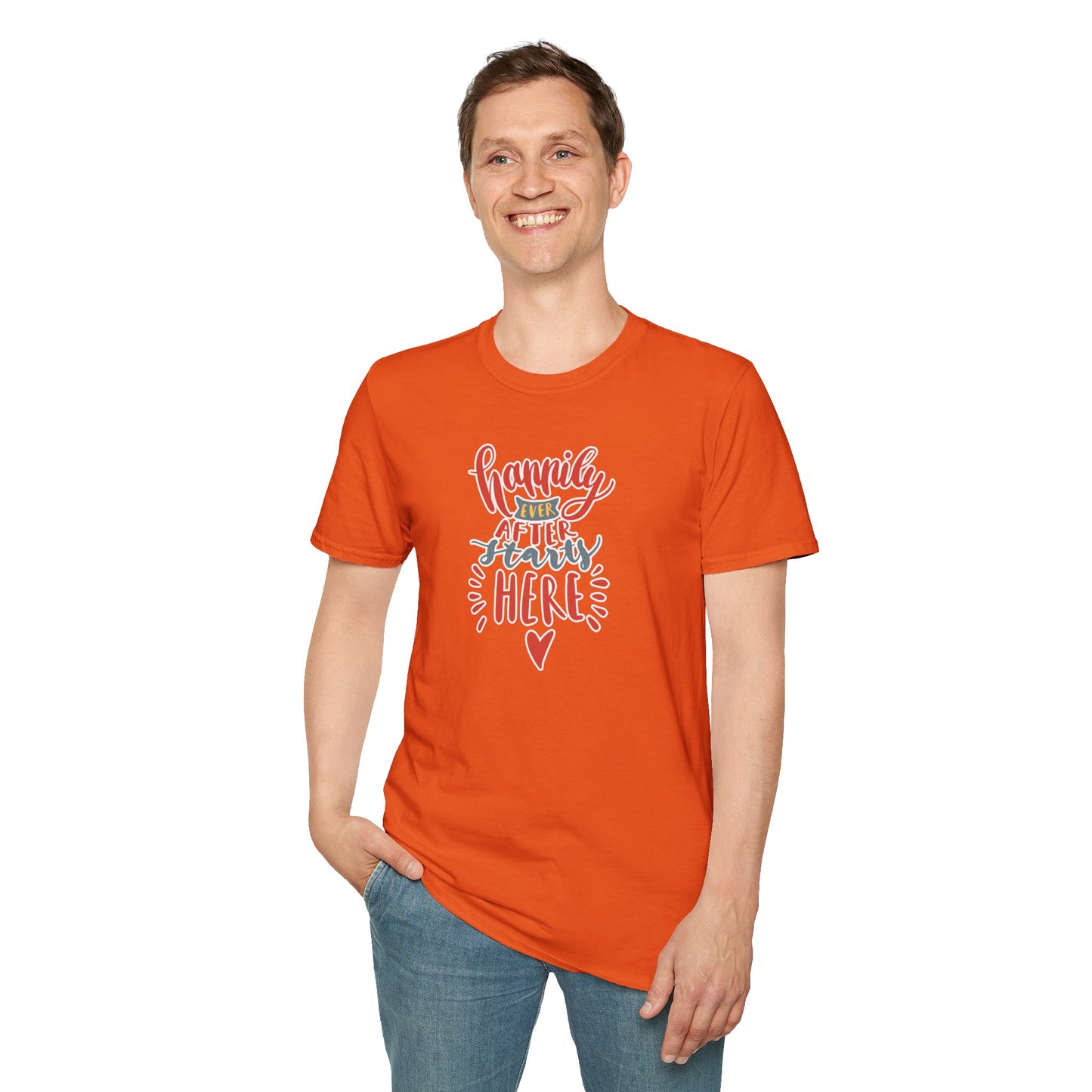 "Happily Ever After Starts Here" Inspirational & Wholesome T-Shirt – Cute Motivational Graphic Tee for Dreamers, Romantics & New Beginnings