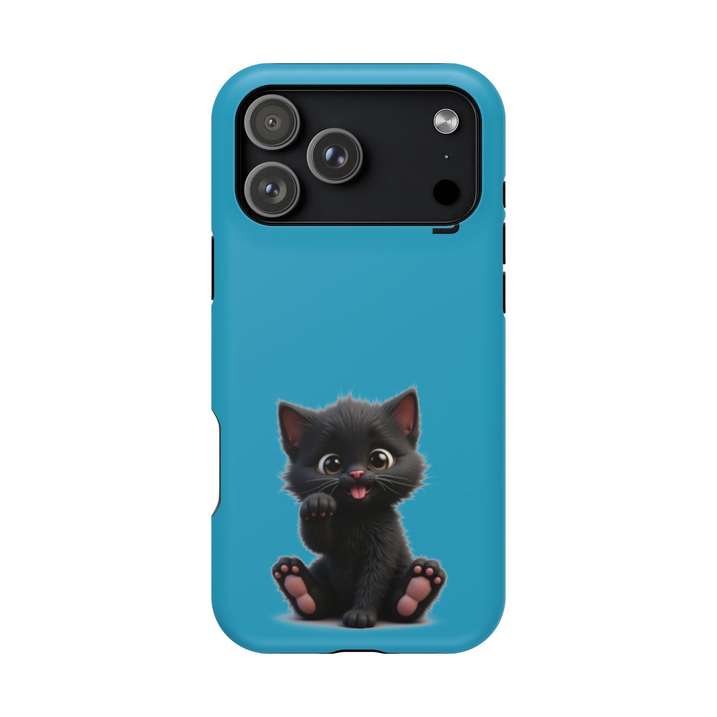 Personalized Black Kitten Phone Case - Custom Name Cat Lover Gift | Cute Teal Blue iPhone Cases for Women & Girls