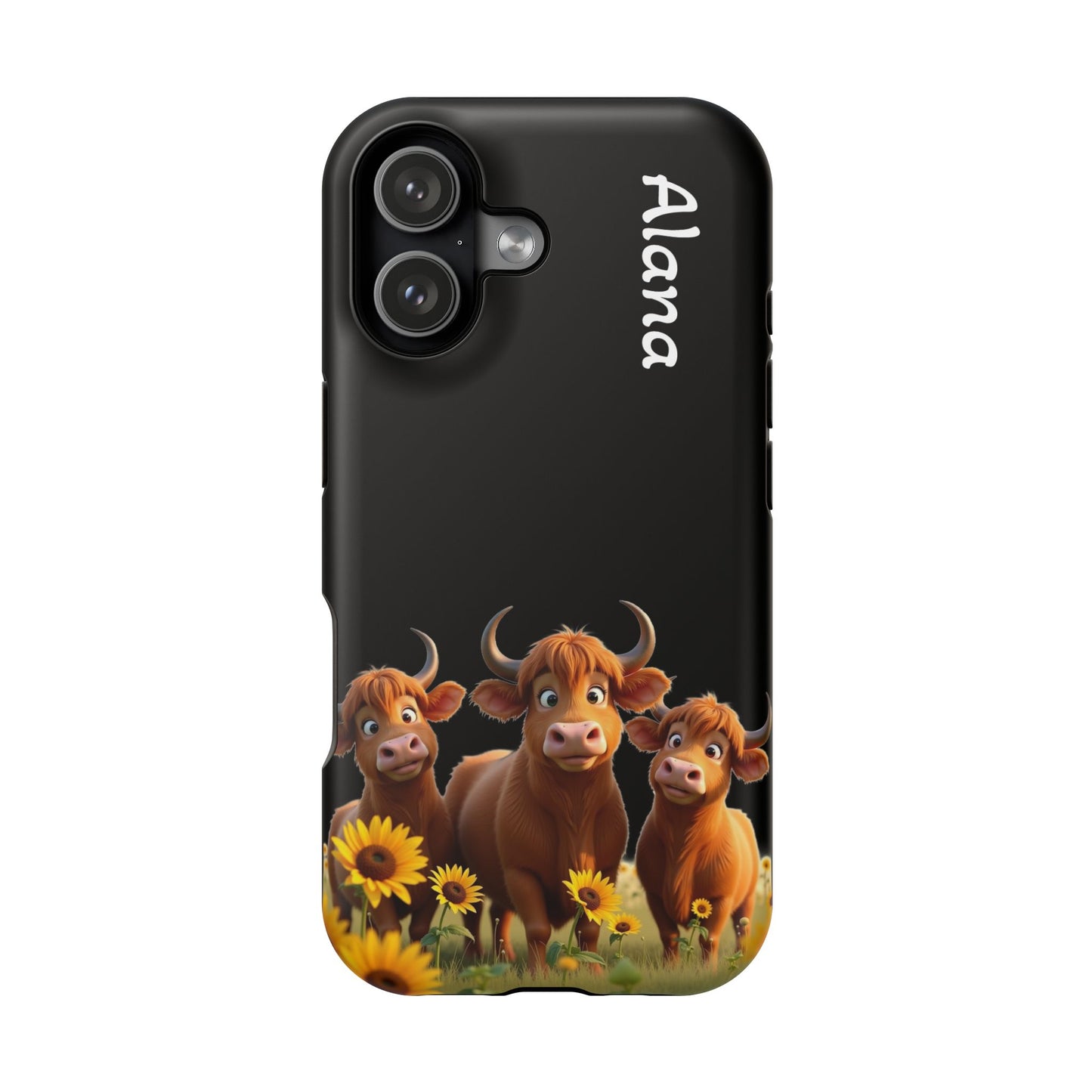 Personalized Highland Cow Phone Case - Custom Name Farm Animal Gift | Cute Black iPhone Cases for Women & Girls