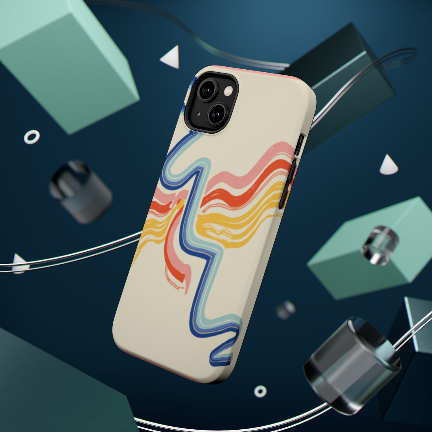 Retro Wave iPhone Case - Aesthetic Streamline Design, Trendy Gift Idea