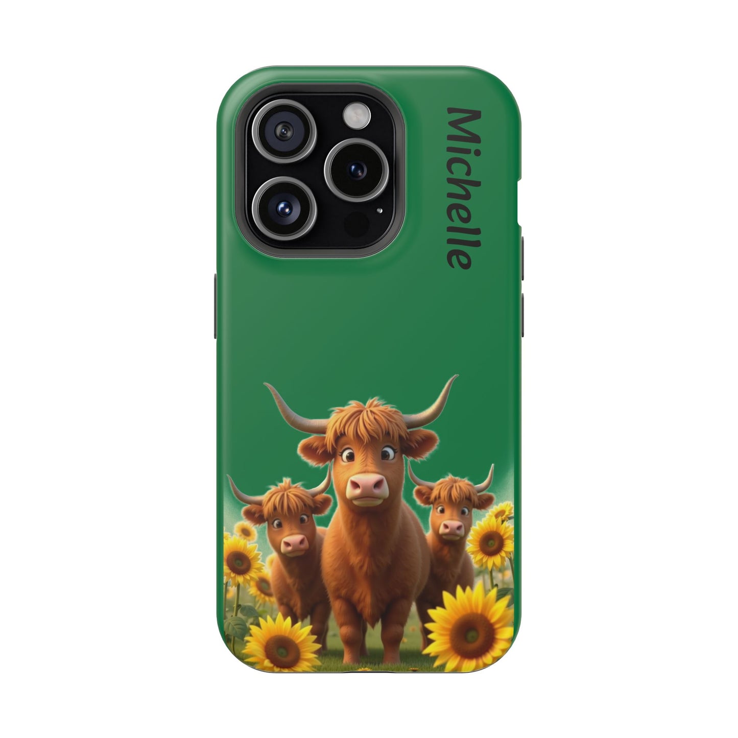 Personalized Highland Cow Phone Case - Custom Name Farm Animal Gift | Cute Green iPhone Cases for Women & Girls