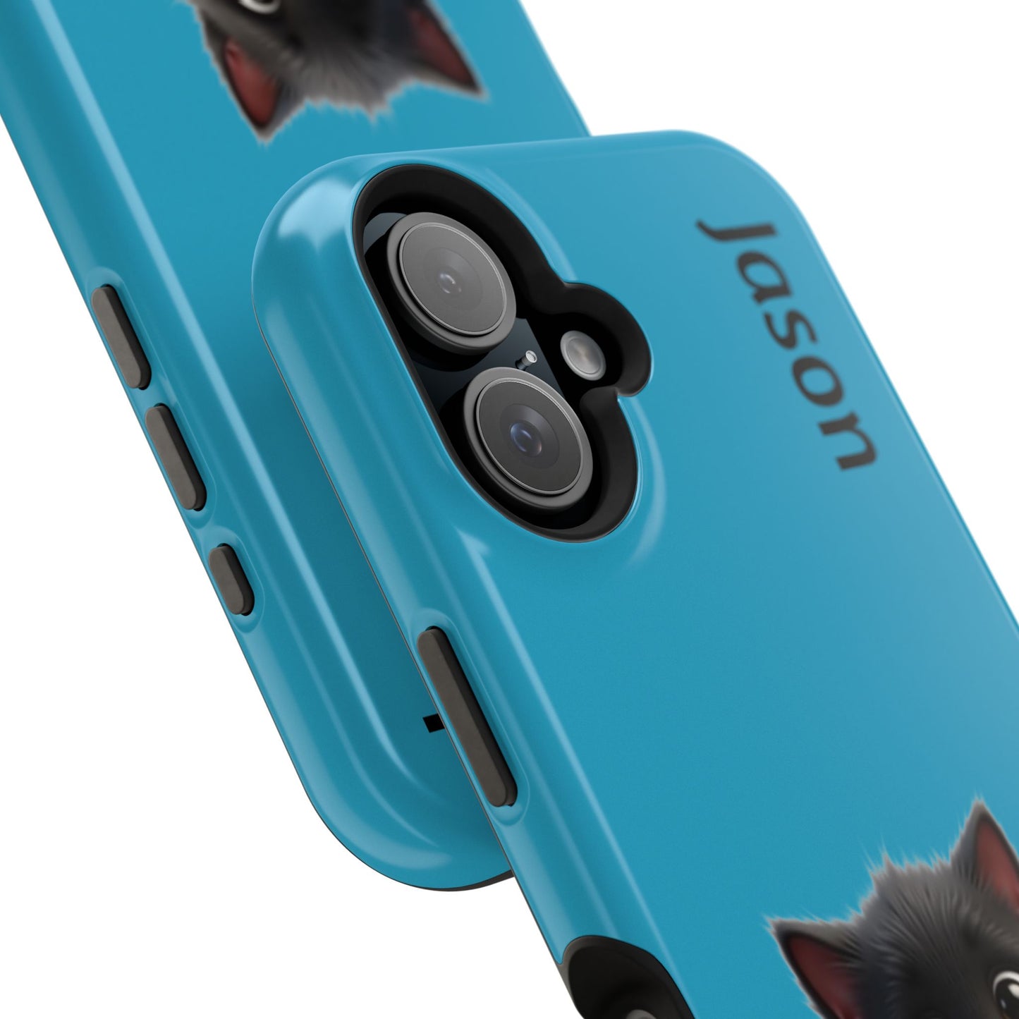 Personalized Black Kitten Phone Case - Custom Name Cat Lover Gift | Cute Teal Blue iPhone Cases for Women & Girls