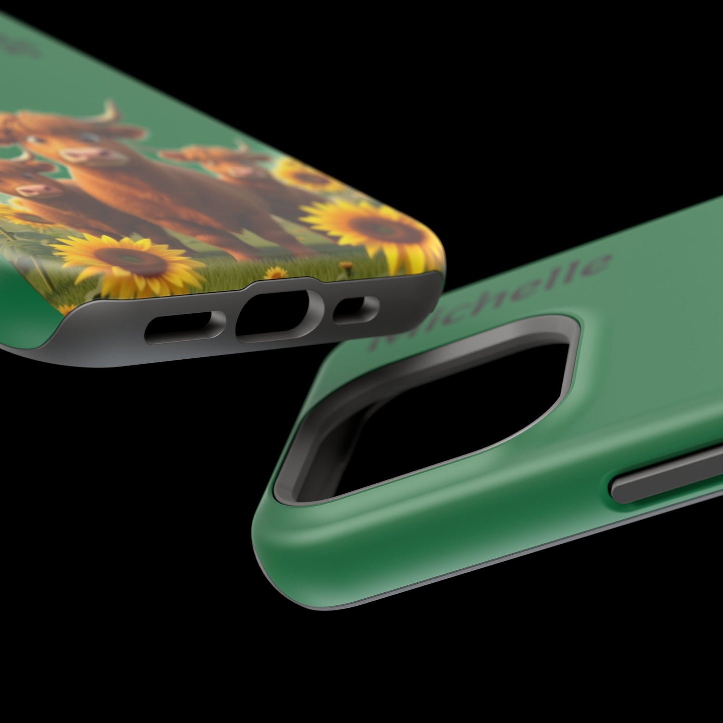 Personalized Highland Cow Phone Case - Custom Name Farm Animal Gift | Cute Green iPhone Cases for Women & Girls