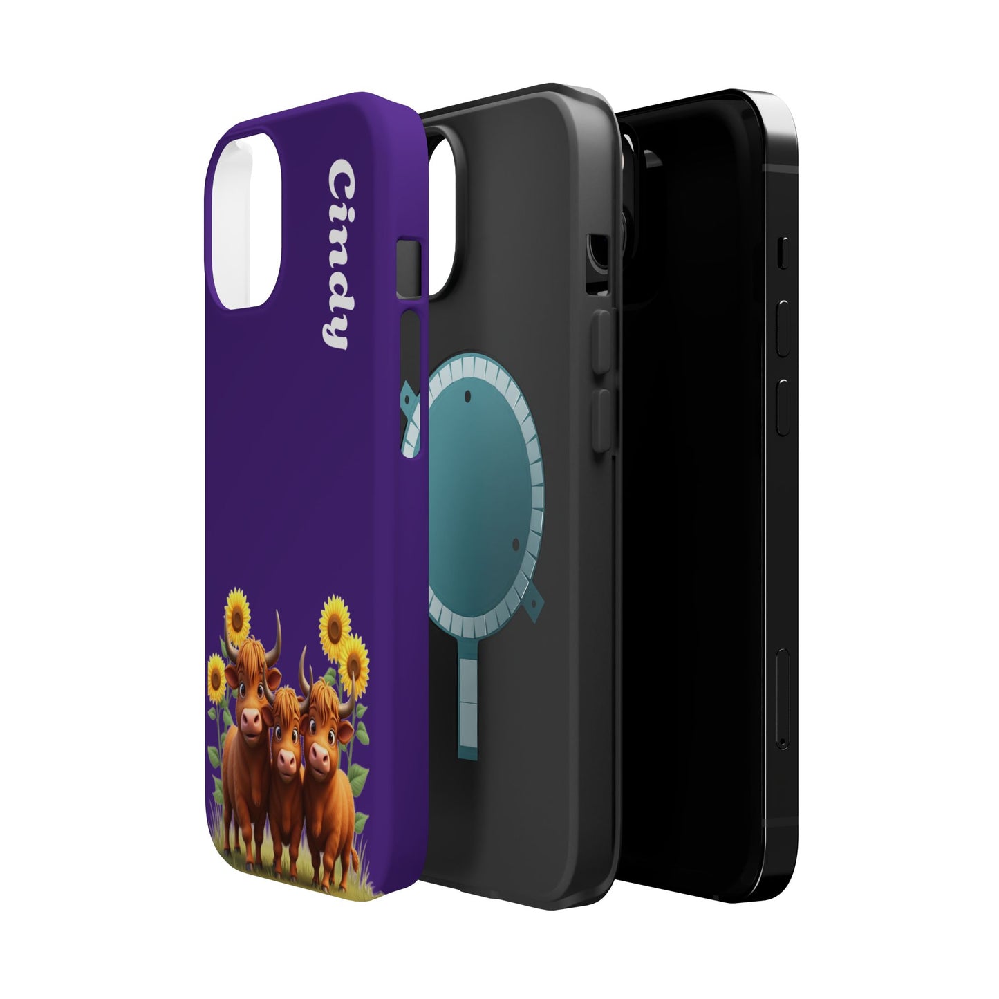 Personalized Purple Highland Cow Phone Case - Custom Name Farm Animal Gift | Cute Purple iPhone Cases for Women & Girls