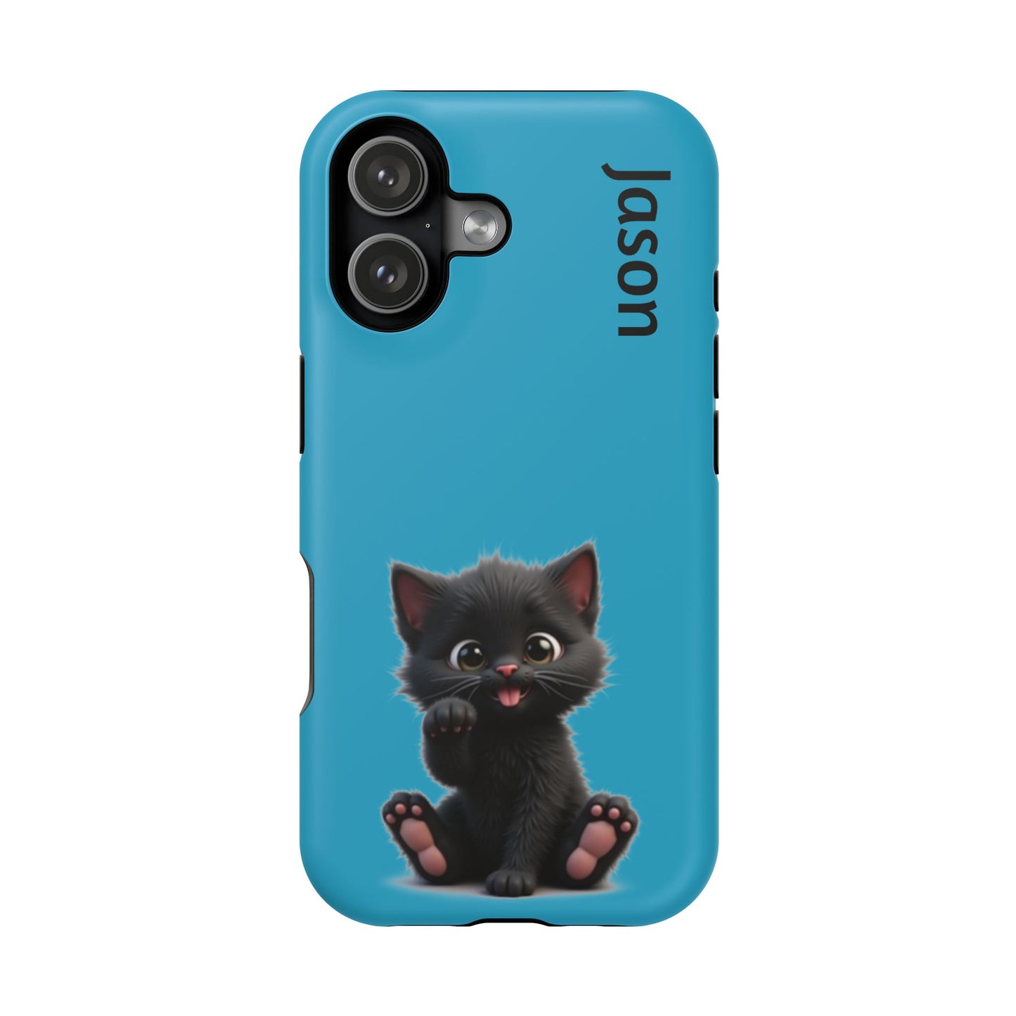 Personalized Black Kitten Phone Case - Custom Name Cat Lover Gift | Cute Teal Blue iPhone Cases for Women & Girls