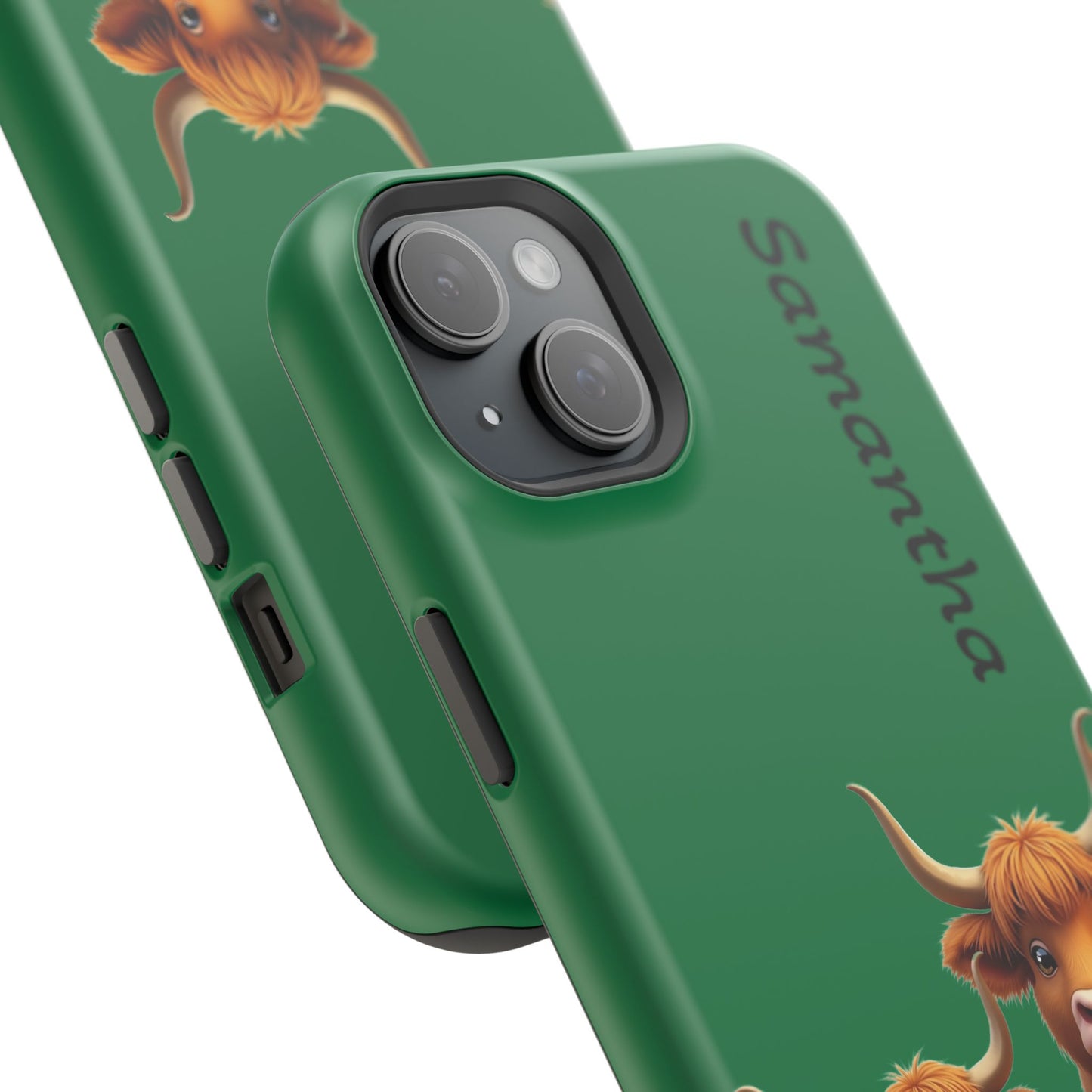 Personalized Highland Cow Phone Case - Custom Name Farm Animal Gift | Cute Green iPhone Cases for Women & Girls
