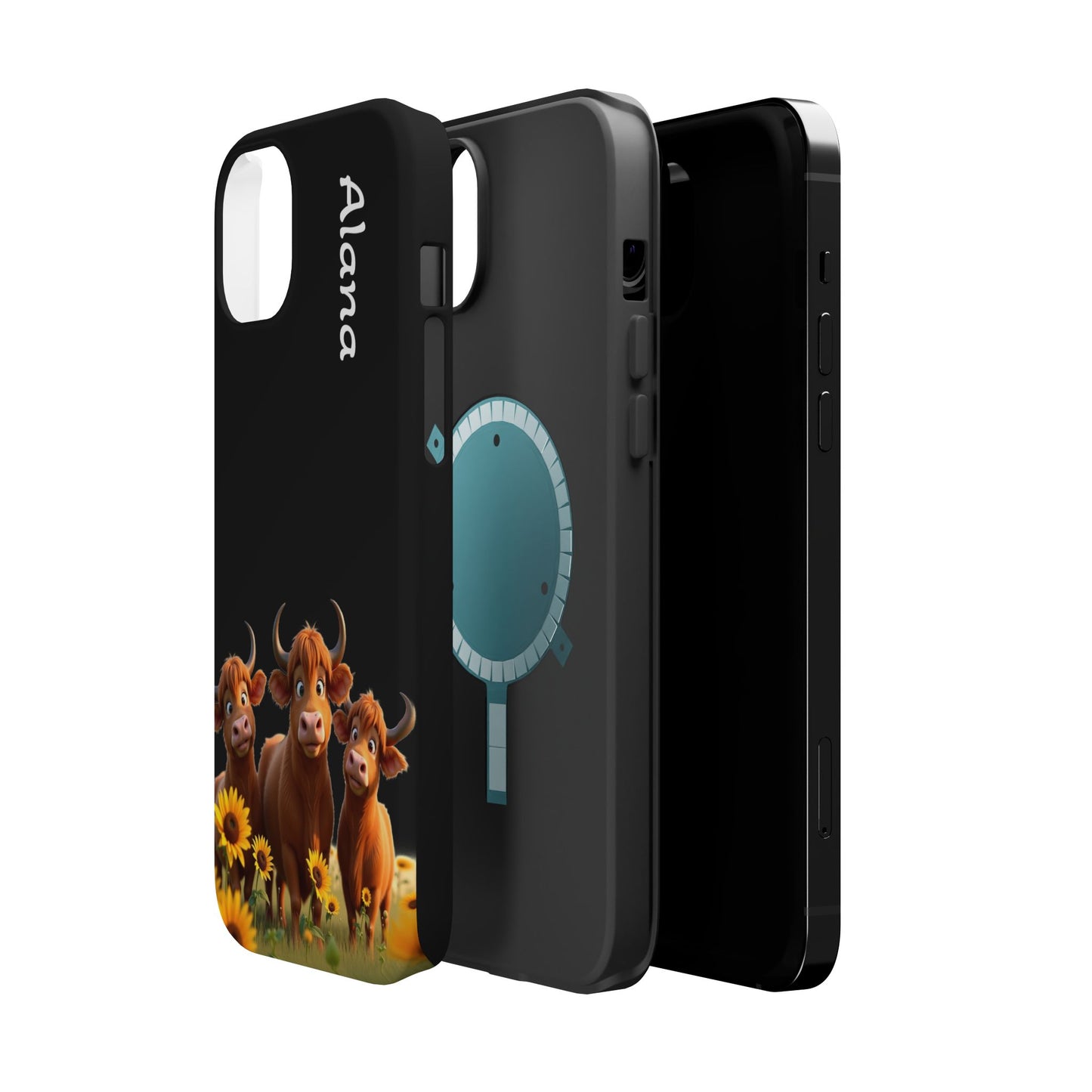 Personalized Highland Cow Phone Case - Custom Name Farm Animal Gift | Cute Black iPhone Cases for Women & Girls