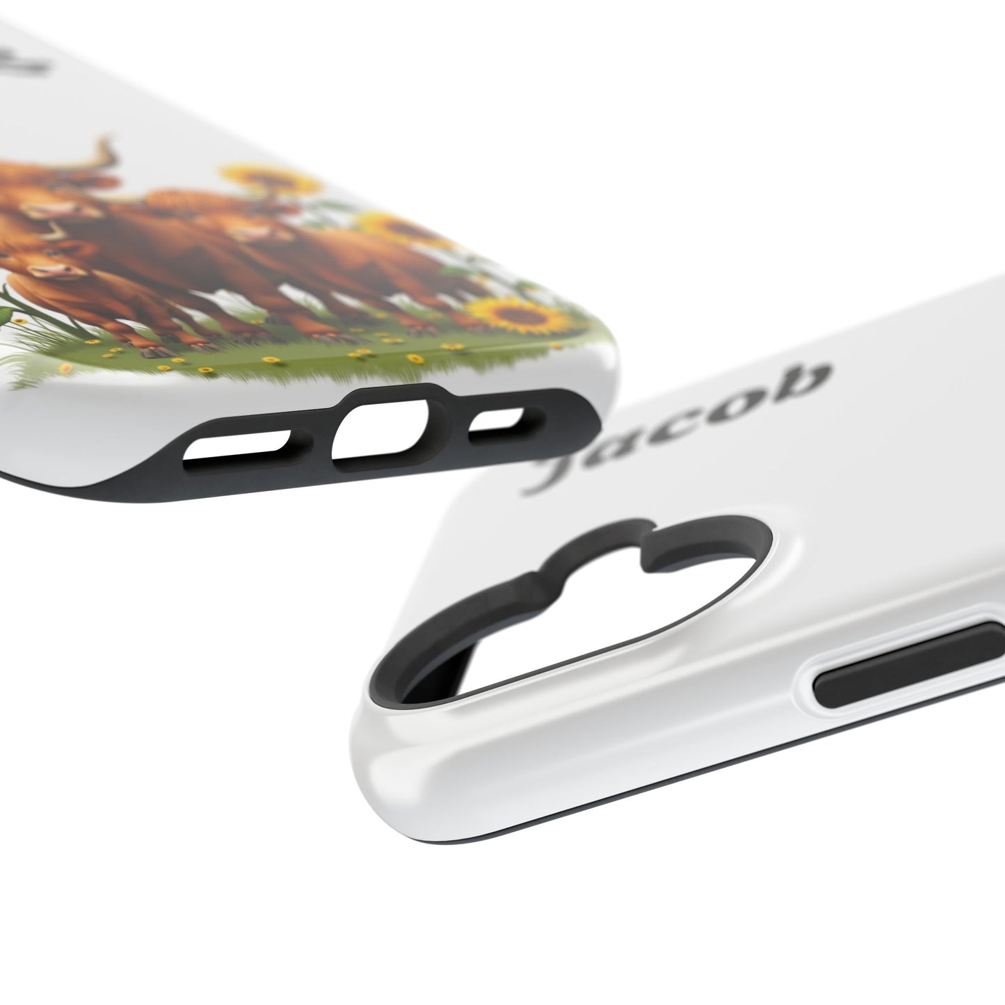 Personalized White Highland Cow Phone Case - Custom Name Farm Animal Gift | Cute Sunflower Cases for Women & Girls