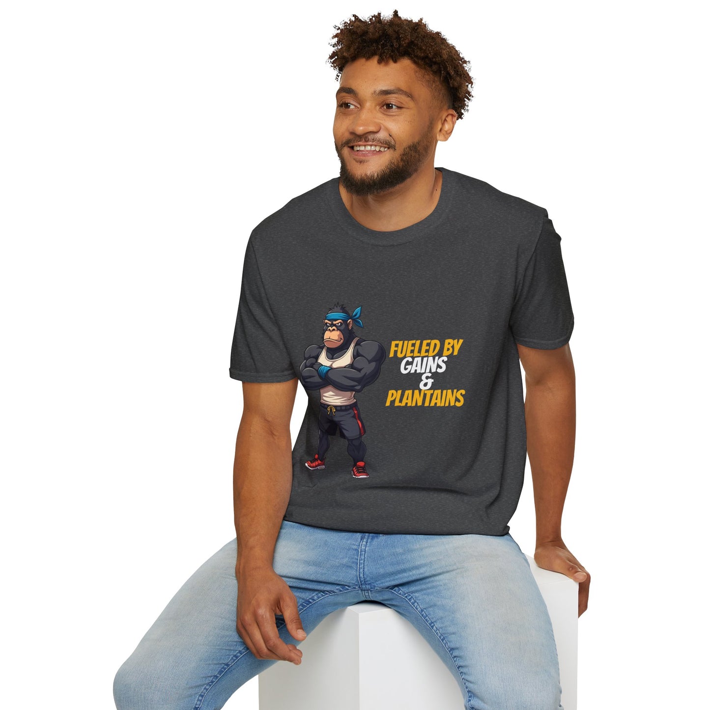 Fueled by Gains & Plantains β Funny Gym Gorilla T-Shirt
