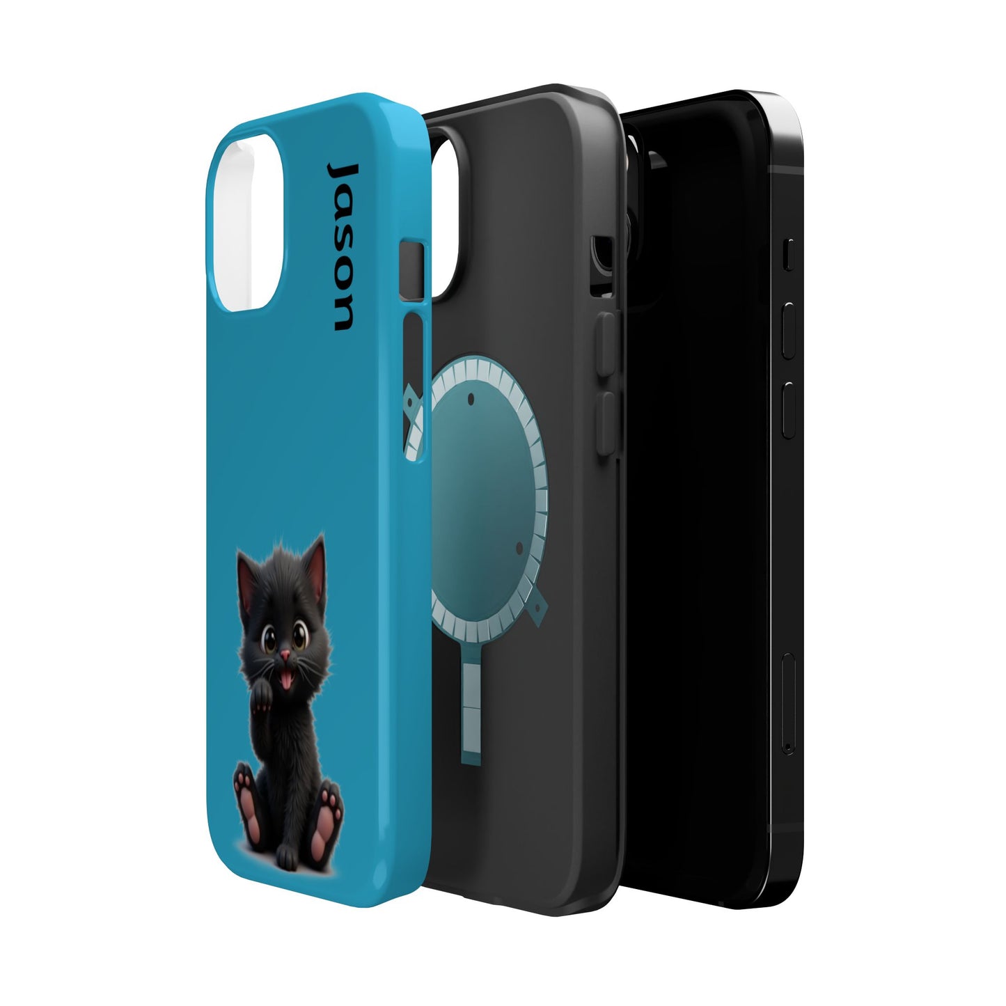 Personalized Black Kitten Phone Case - Custom Name Cat Lover Gift | Cute Teal Blue iPhone Cases for Women & Girls