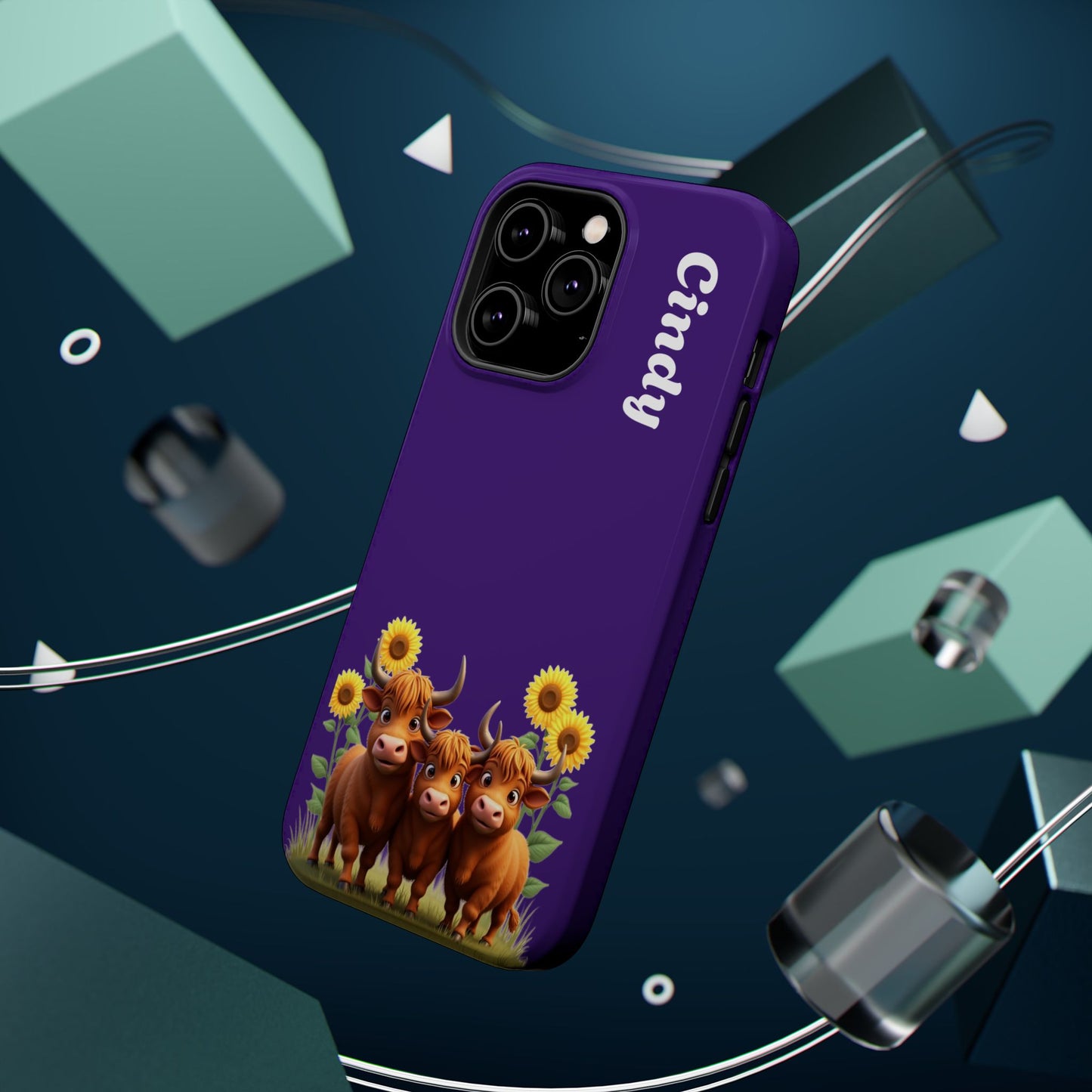 Personalized Purple Highland Cow Phone Case - Custom Name Farm Animal Gift | Cute Purple iPhone Cases for Women & Girls