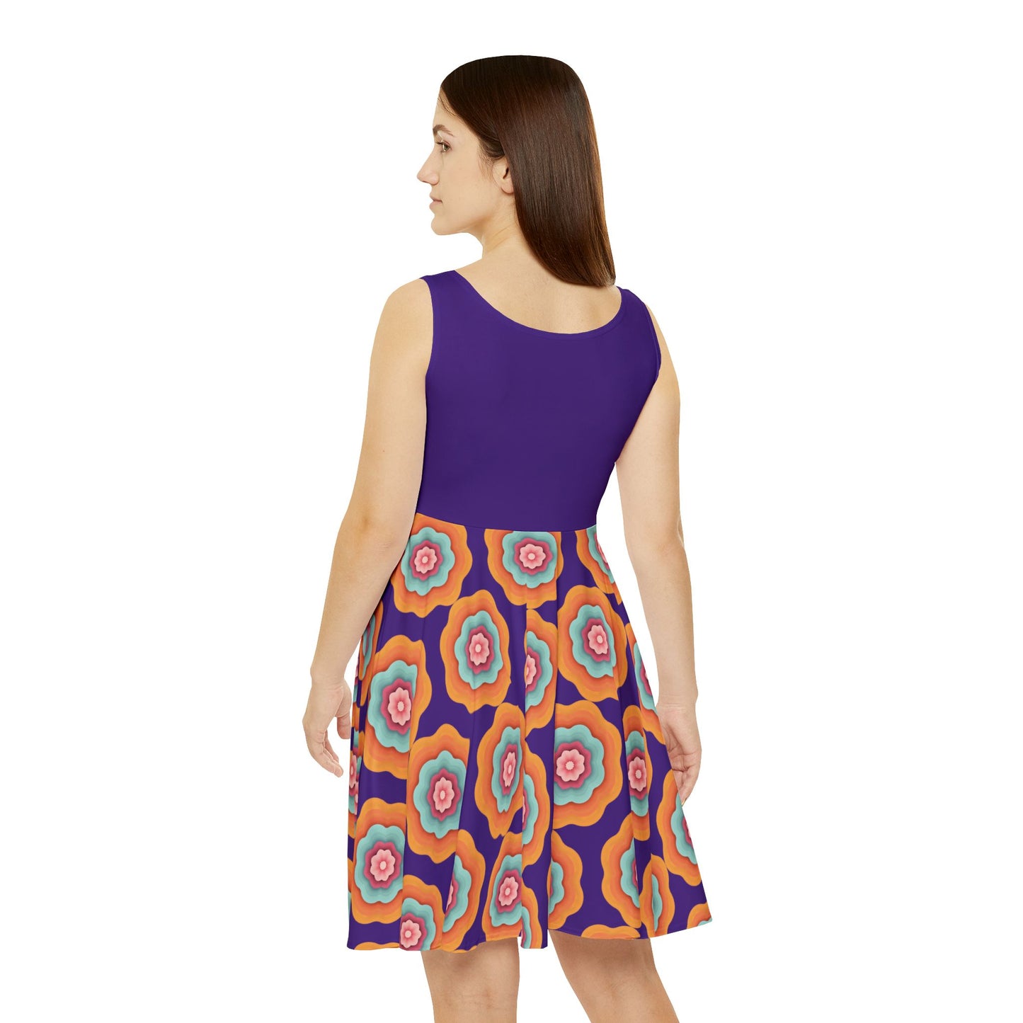 Vivid Blossom Skater Dress - Vibrant Florals on Royal Purple
