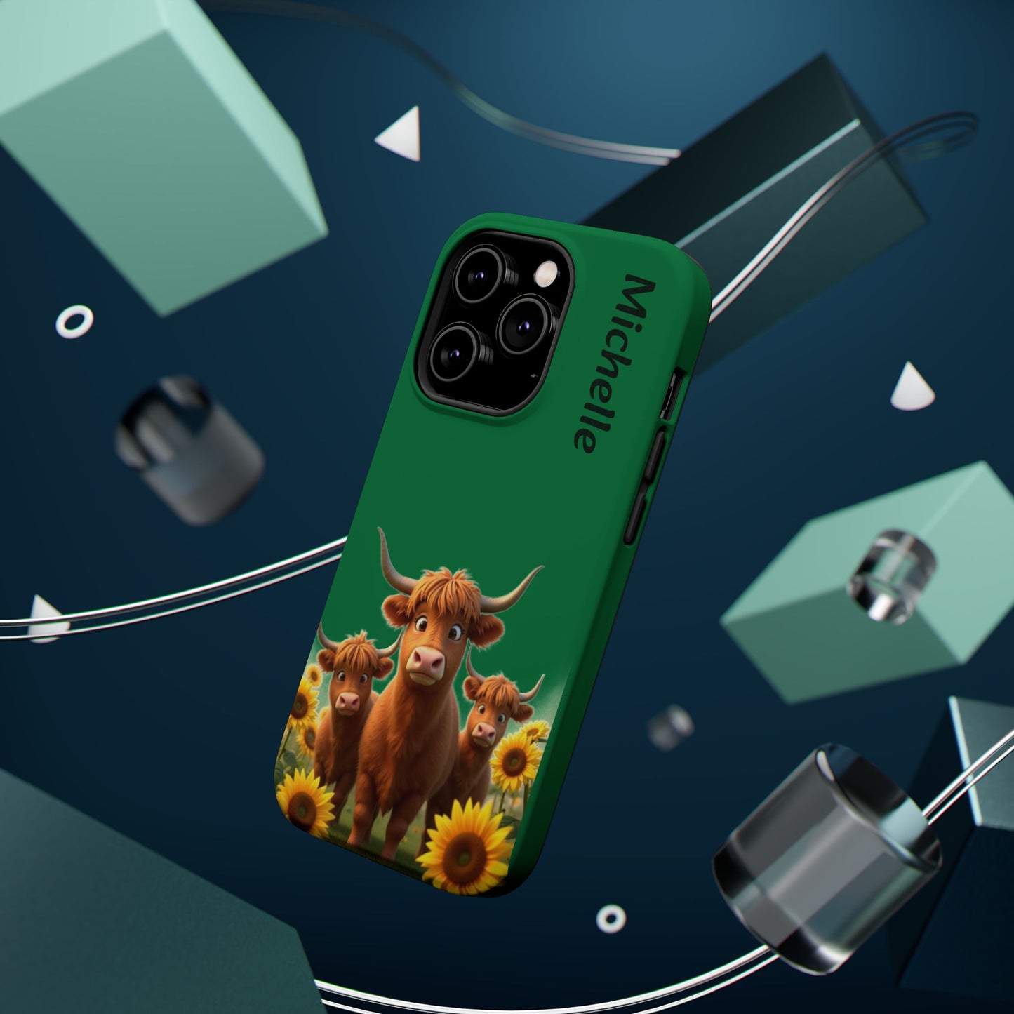 Personalized Highland Cow Phone Case - Custom Name Farm Animal Gift | Cute Green iPhone Cases for Women & Girls