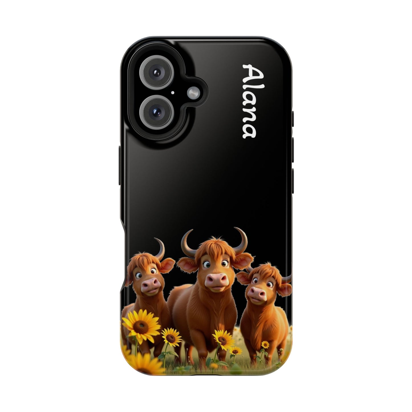 Personalized Highland Cow Phone Case - Custom Name Farm Animal Gift | Cute Black iPhone Cases for Women & Girls
