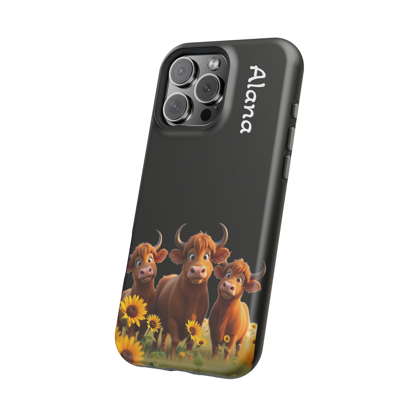 Personalized Highland Cow Phone Case - Custom Name Farm Animal Gift | Cute Black iPhone Cases for Women & Girls