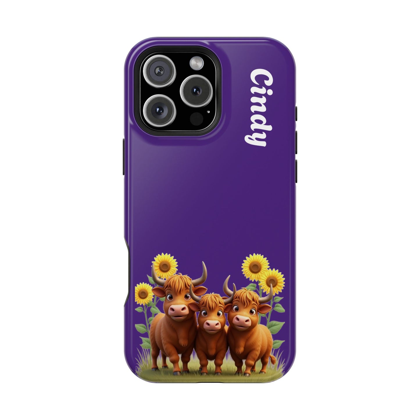 Personalized Purple Highland Cow Phone Case - Custom Name Farm Animal Gift | Cute Purple iPhone Cases for Women & Girls