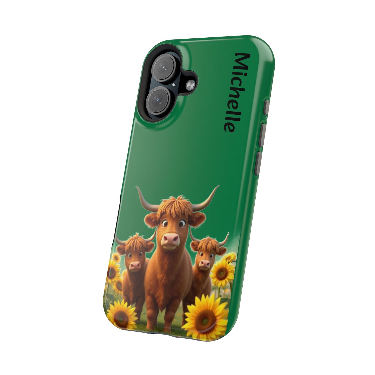 Personalized Highland Cow Phone Case - Custom Name Farm Animal Gift | Cute Green iPhone Cases for Women & Girls