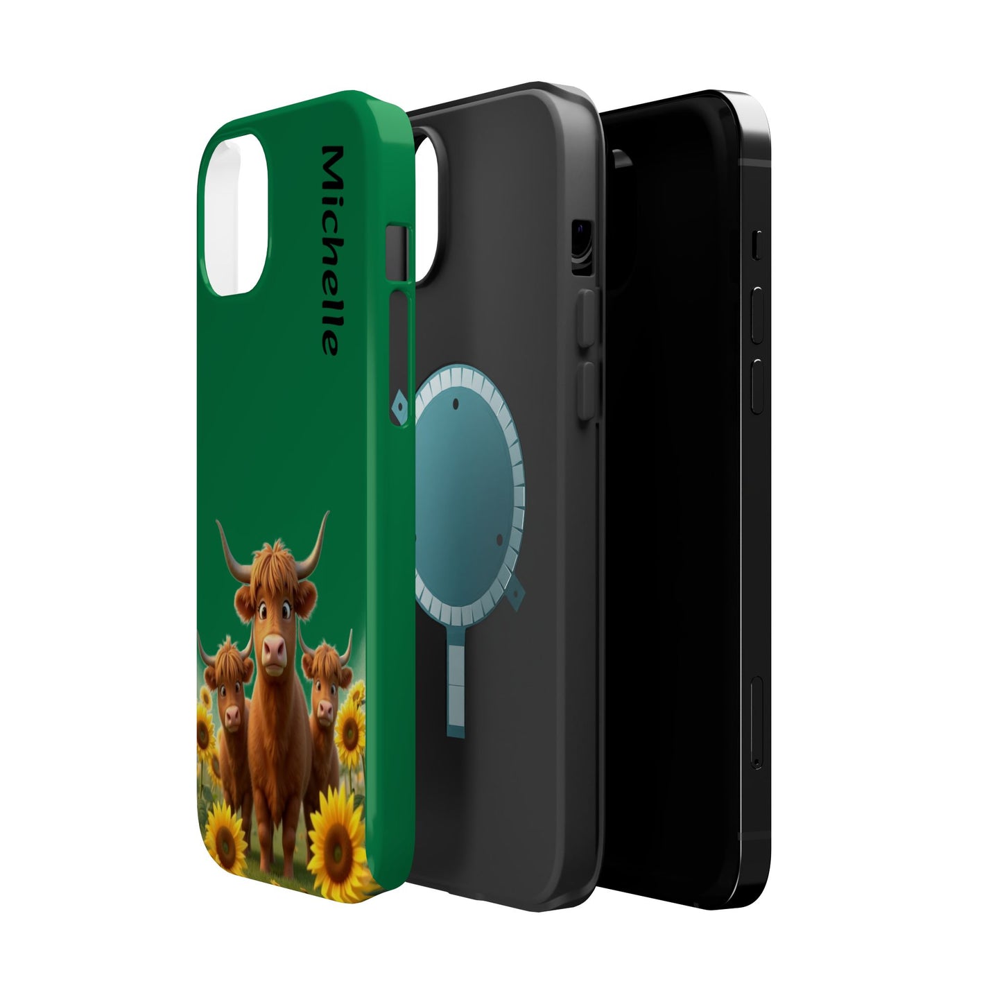 Personalized Highland Cow Phone Case - Custom Name Farm Animal Gift | Cute Green iPhone Cases for Women & Girls