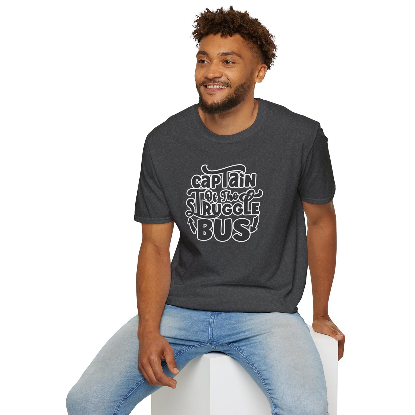 "Captain of the Struggle Bus" Funny & Relatable T-Shirt β Ironic Confidence Tee for the Overwhelmed, Charming, and Still Going Strong