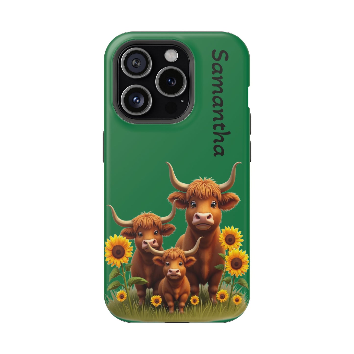 Personalized Highland Cow Phone Case - Custom Name Farm Animal Gift | Cute Green iPhone Cases for Women & Girls
