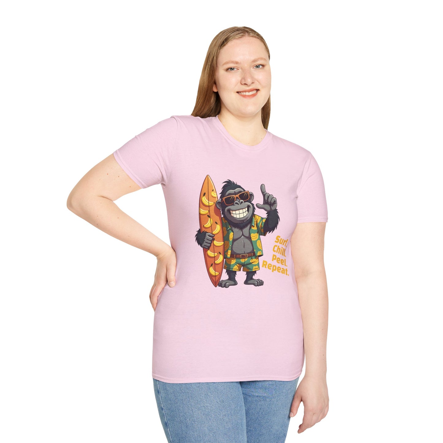 Surf. Chill. Peel. Repeat. β Funny Tropical Gorilla T-Shirt
