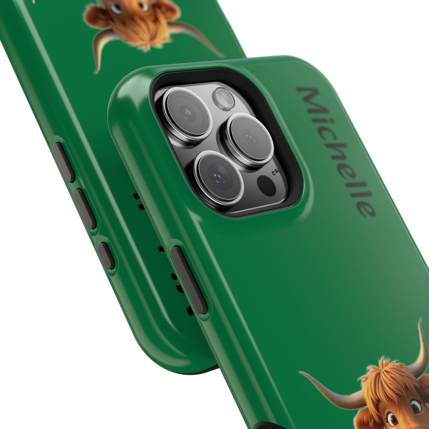 Personalized Highland Cow Phone Case - Custom Name Farm Animal Gift | Cute Green iPhone Cases for Women & Girls