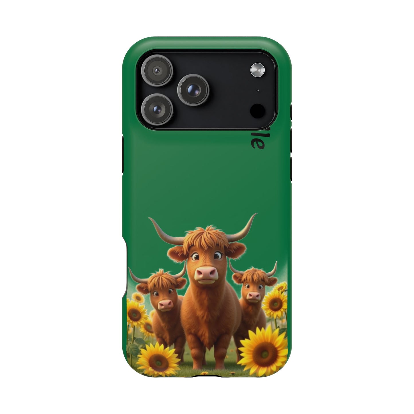 Personalized Highland Cow Phone Case - Custom Name Farm Animal Gift | Cute Green iPhone Cases for Women & Girls