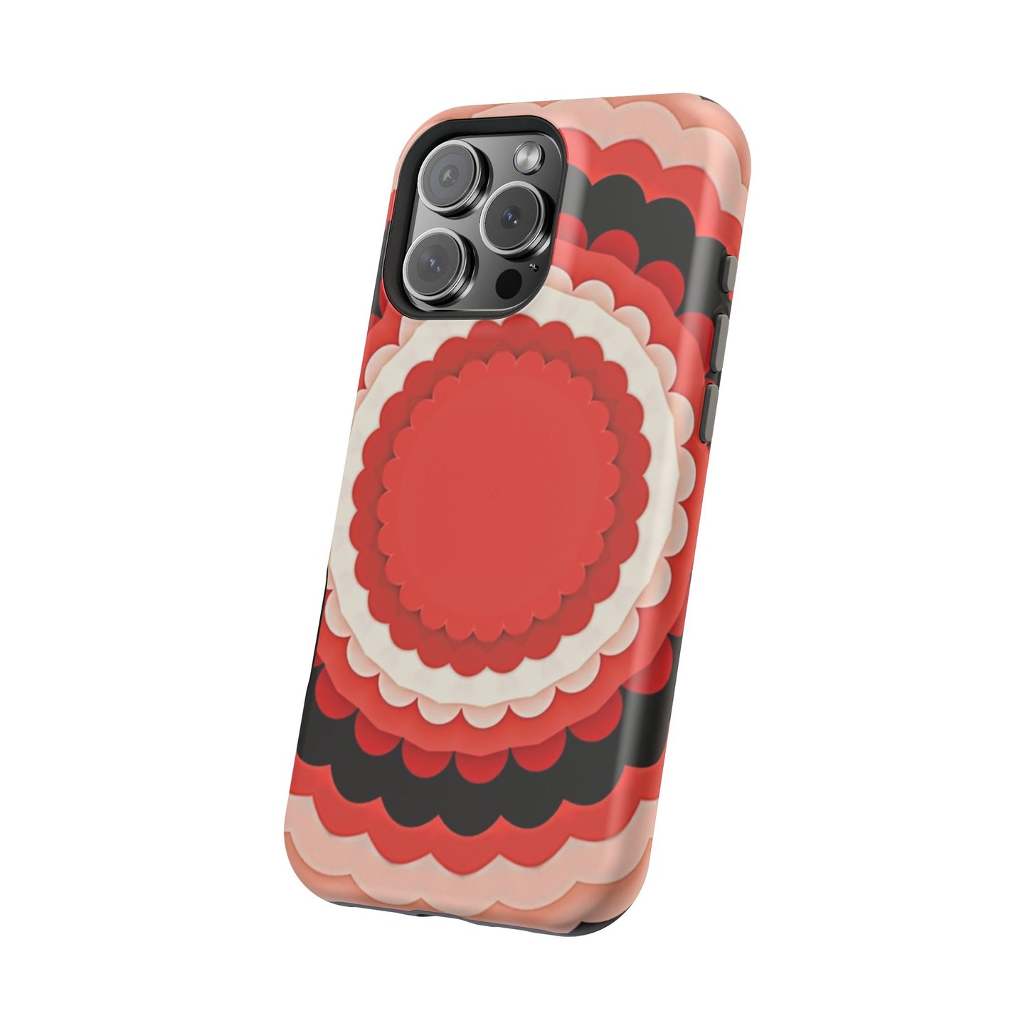 Red Floral iPhone Case - Bold Scalloped Design, Aesthetic Gift Idea
