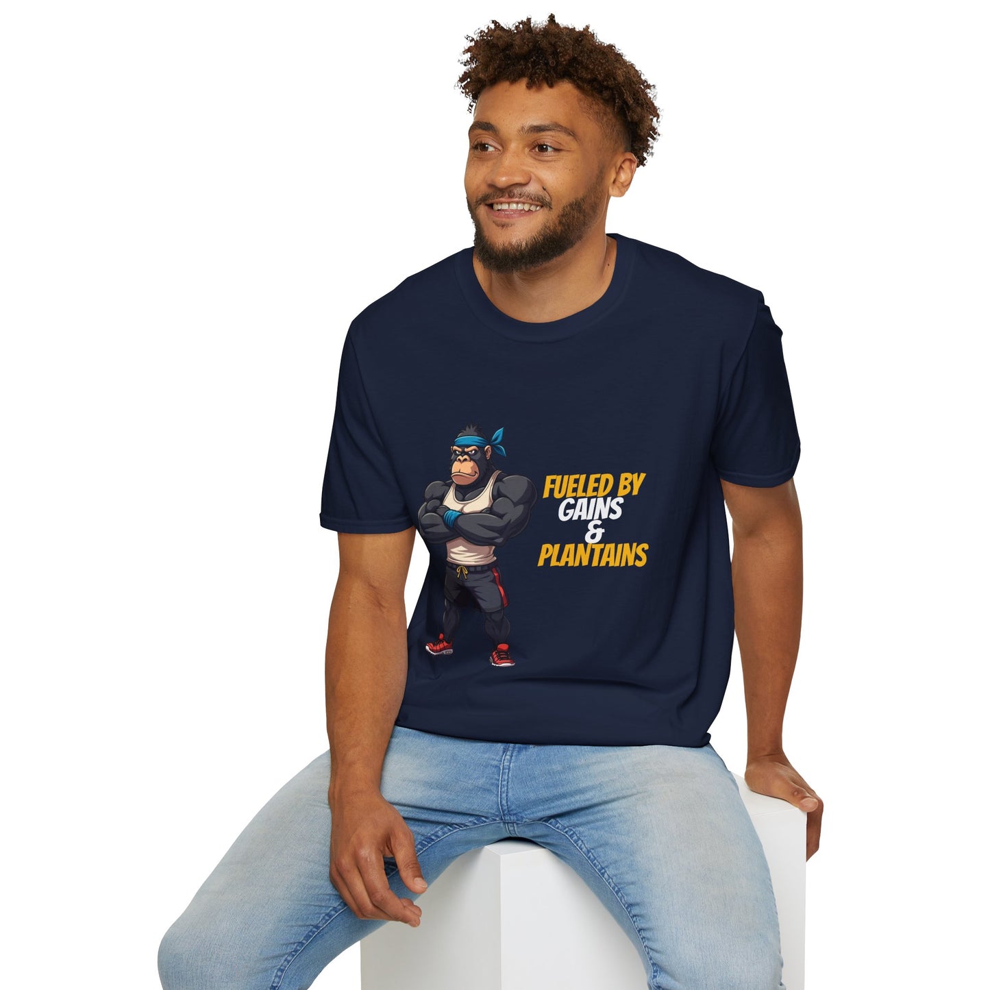Fueled by Gains & Plantains β Funny Gym Gorilla T-Shirt