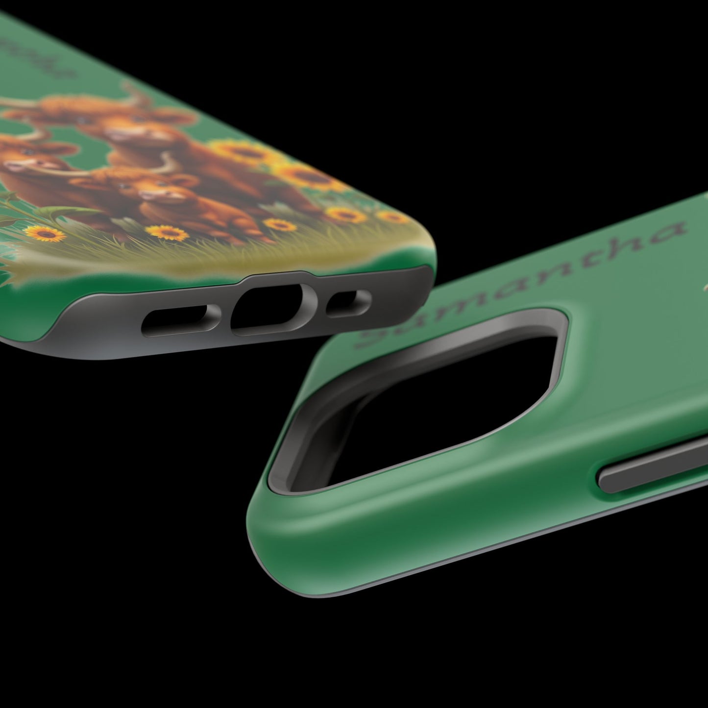 Personalized Highland Cow Phone Case - Custom Name Farm Animal Gift | Cute Green iPhone Cases for Women & Girls