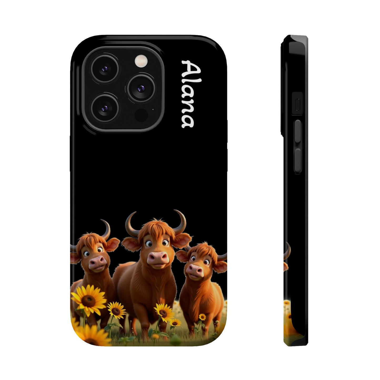 Personalized Highland Cow Phone Case - Custom Name Farm Animal Gift | Cute Black iPhone Cases for Women & Girls
