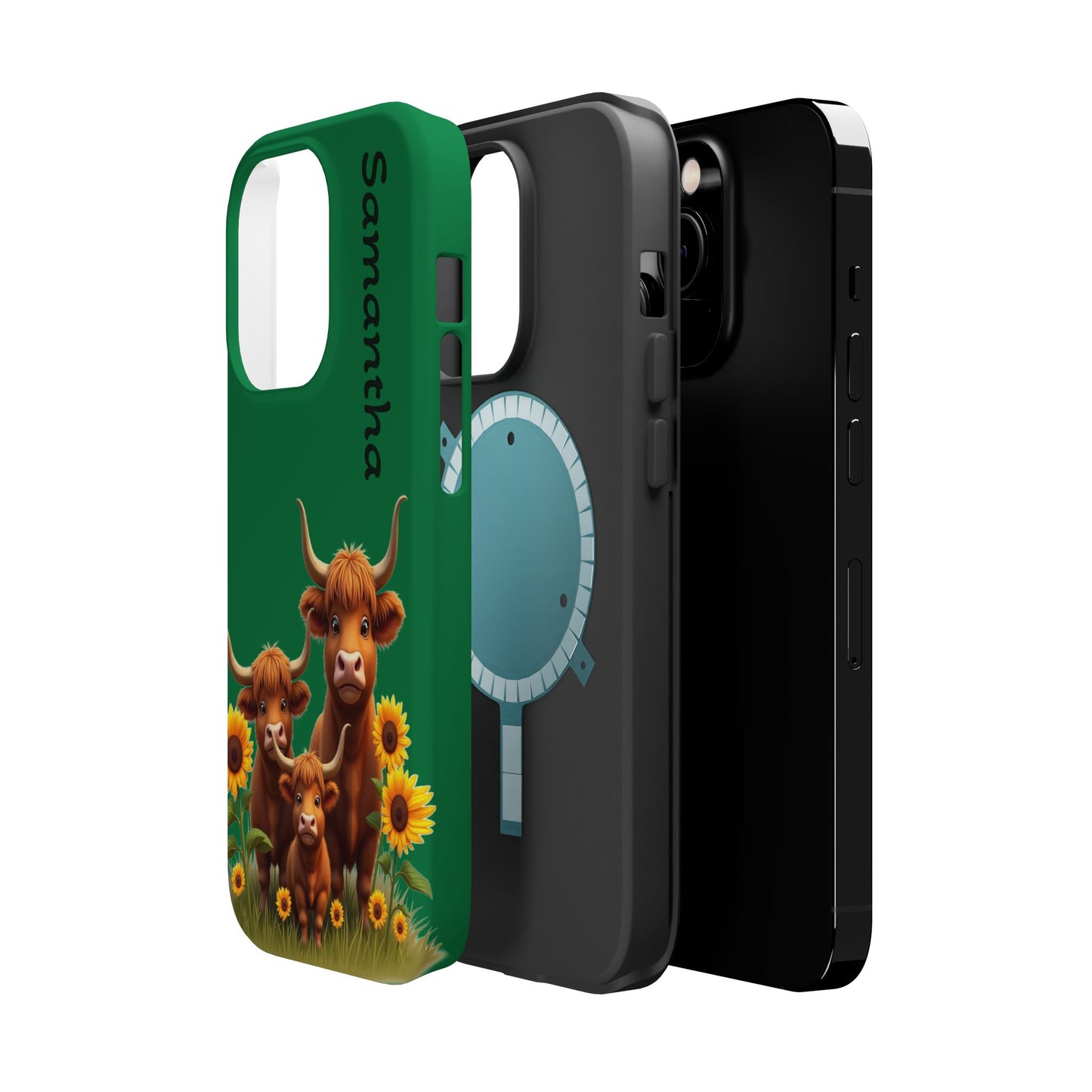 Personalized Highland Cow Phone Case - Custom Name Farm Animal Gift | Cute Green iPhone Cases for Women & Girls