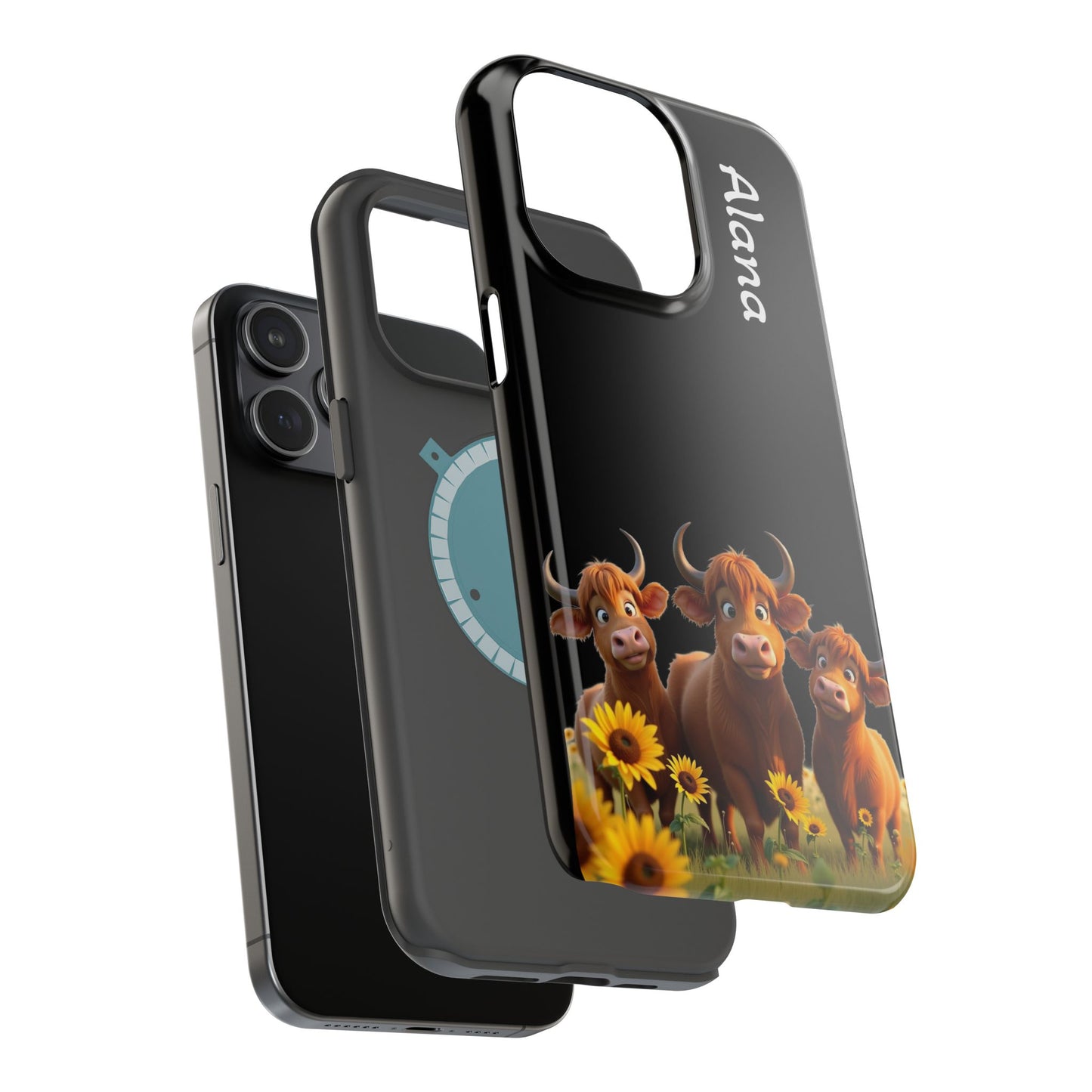 Personalized Highland Cow Phone Case - Custom Name Farm Animal Gift | Cute Black iPhone Cases for Women & Girls