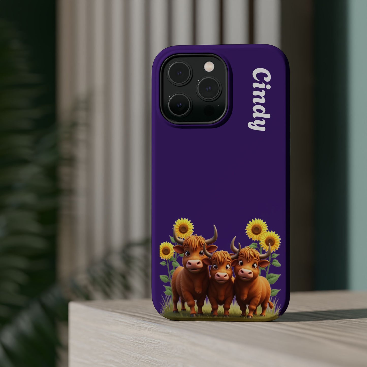 Personalized Purple Highland Cow Phone Case - Custom Name Farm Animal Gift | Cute Purple iPhone Cases for Women & Girls