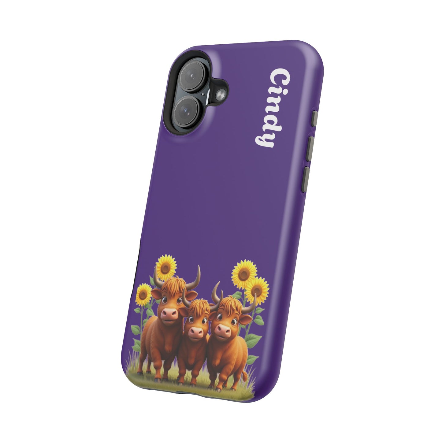 Personalized Purple Highland Cow Phone Case - Custom Name Farm Animal Gift | Cute Purple iPhone Cases for Women & Girls