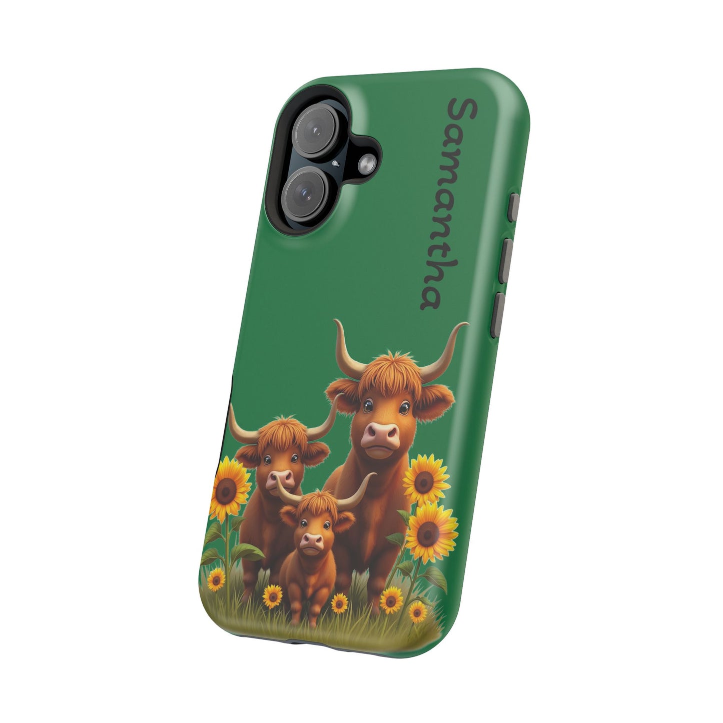 Personalized Highland Cow Phone Case - Custom Name Farm Animal Gift | Cute Green iPhone Cases for Women & Girls