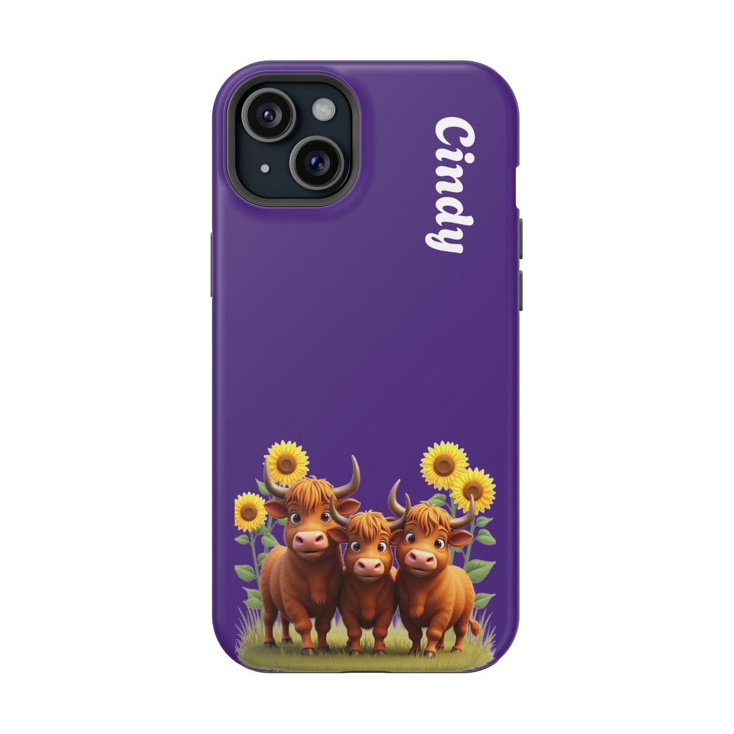 Personalized Purple Highland Cow Phone Case - Custom Name Farm Animal Gift | Cute Purple iPhone Cases for Women & Girls