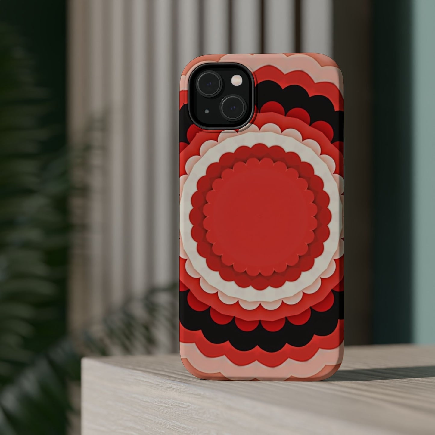 Red Floral iPhone Case - Bold Scalloped Design, Aesthetic Gift Idea