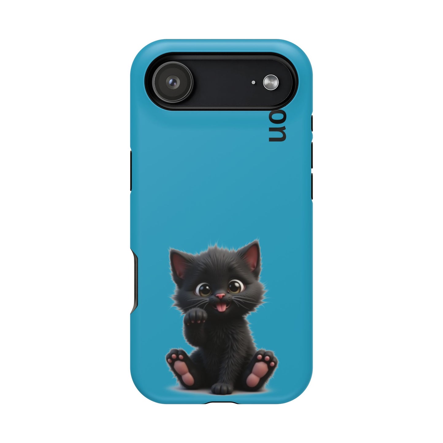Personalized Black Kitten Phone Case - Custom Name Cat Lover Gift | Cute Teal Blue iPhone Cases for Women & Girls