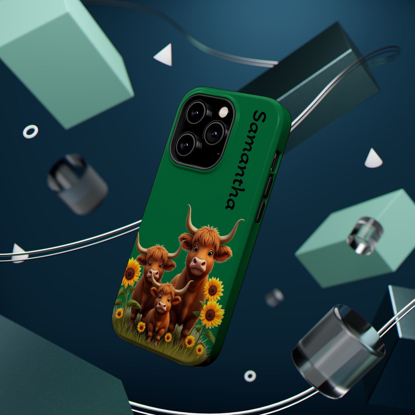 Personalized Highland Cow Phone Case - Custom Name Farm Animal Gift | Cute Green iPhone Cases for Women & Girls