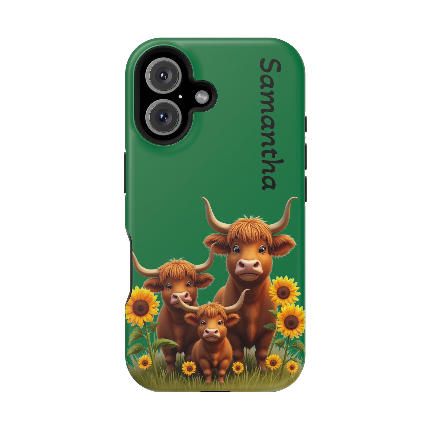 Personalized Highland Cow Phone Case - Custom Name Farm Animal Gift | Cute Green iPhone Cases for Women & Girls
