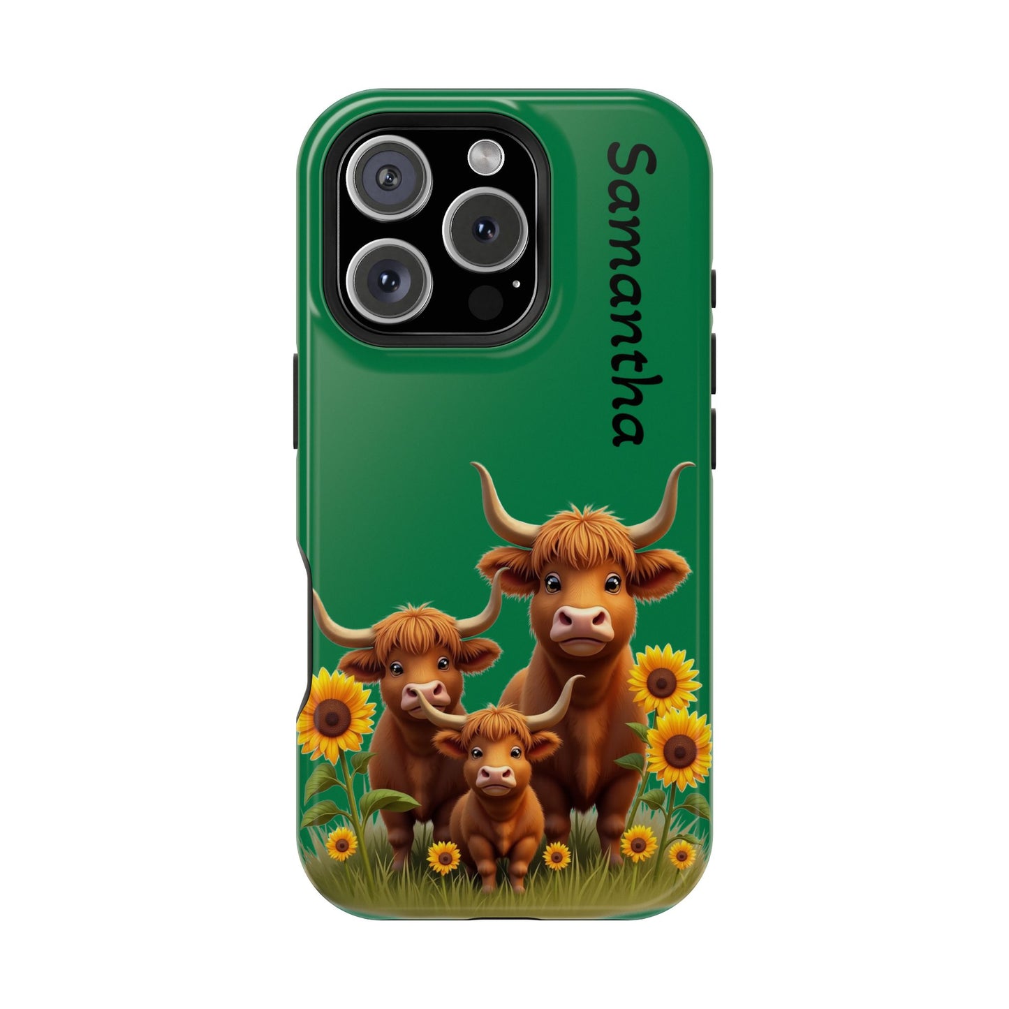 Personalized Highland Cow Phone Case - Custom Name Farm Animal Gift | Cute Green iPhone Cases for Women & Girls