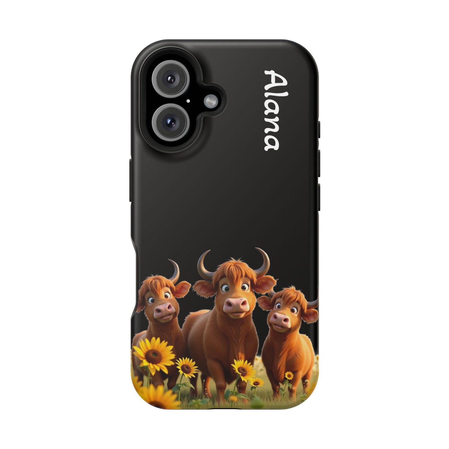 Personalized Highland Cow Phone Case - Custom Name Farm Animal Gift | Cute Black iPhone Cases for Women & Girls