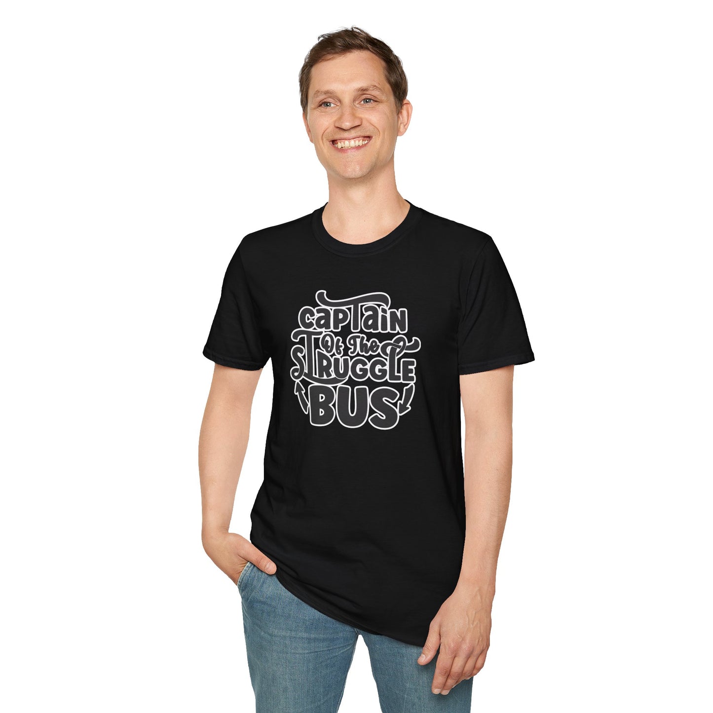 "Captain of the Struggle Bus" Funny & Relatable T-Shirt β Ironic Confidence Tee for the Overwhelmed, Charming, and Still Going Strong