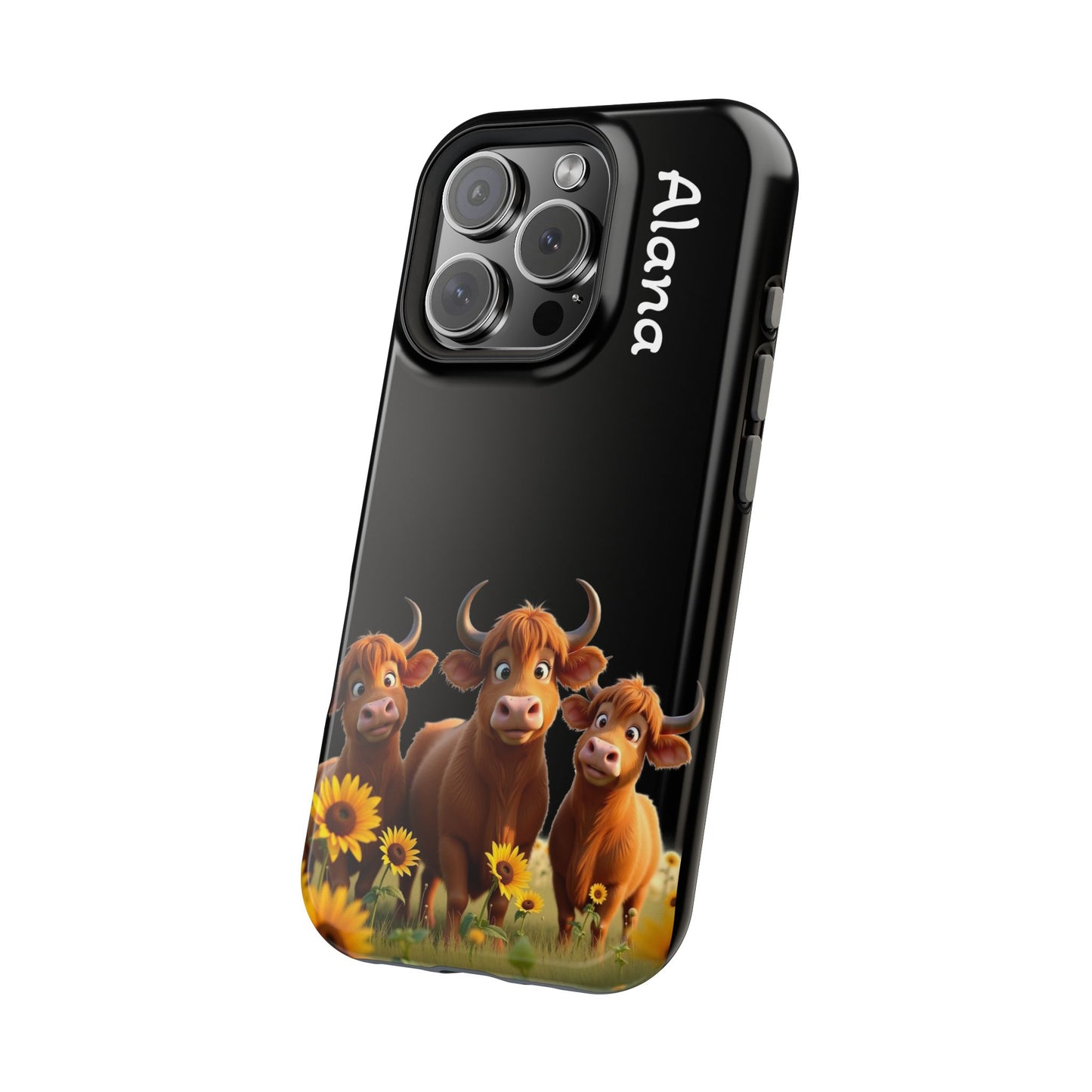 Personalized Highland Cow Phone Case - Custom Name Farm Animal Gift | Cute Black iPhone Cases for Women & Girls