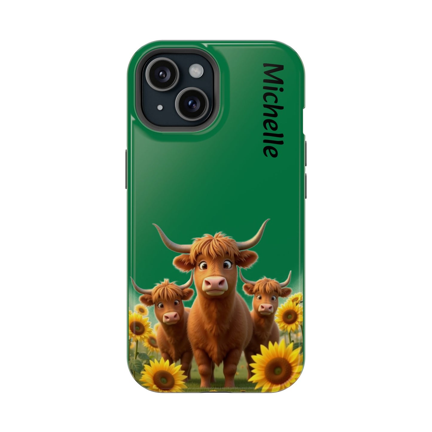 Personalized Highland Cow Phone Case - Custom Name Farm Animal Gift | Cute Green iPhone Cases for Women & Girls