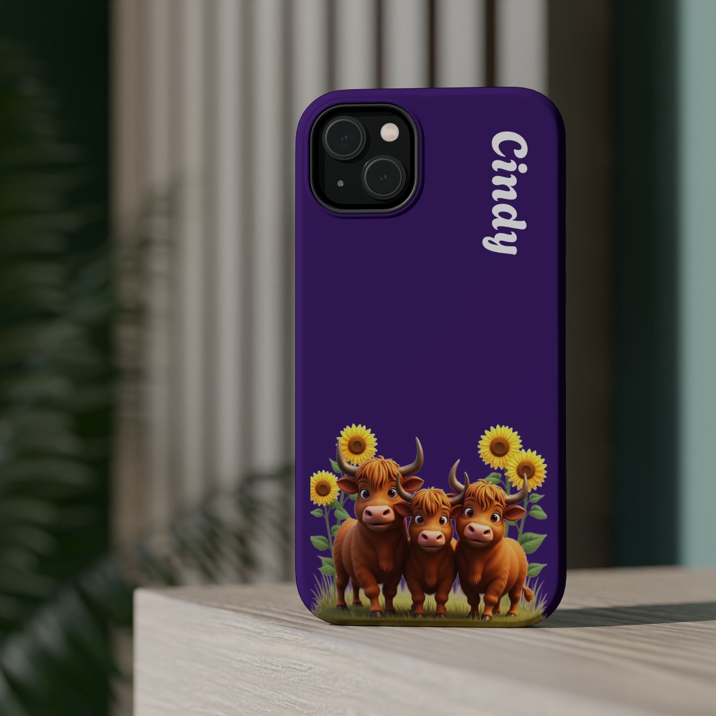 Personalized Purple Highland Cow Phone Case - Custom Name Farm Animal Gift | Cute Purple iPhone Cases for Women & Girls